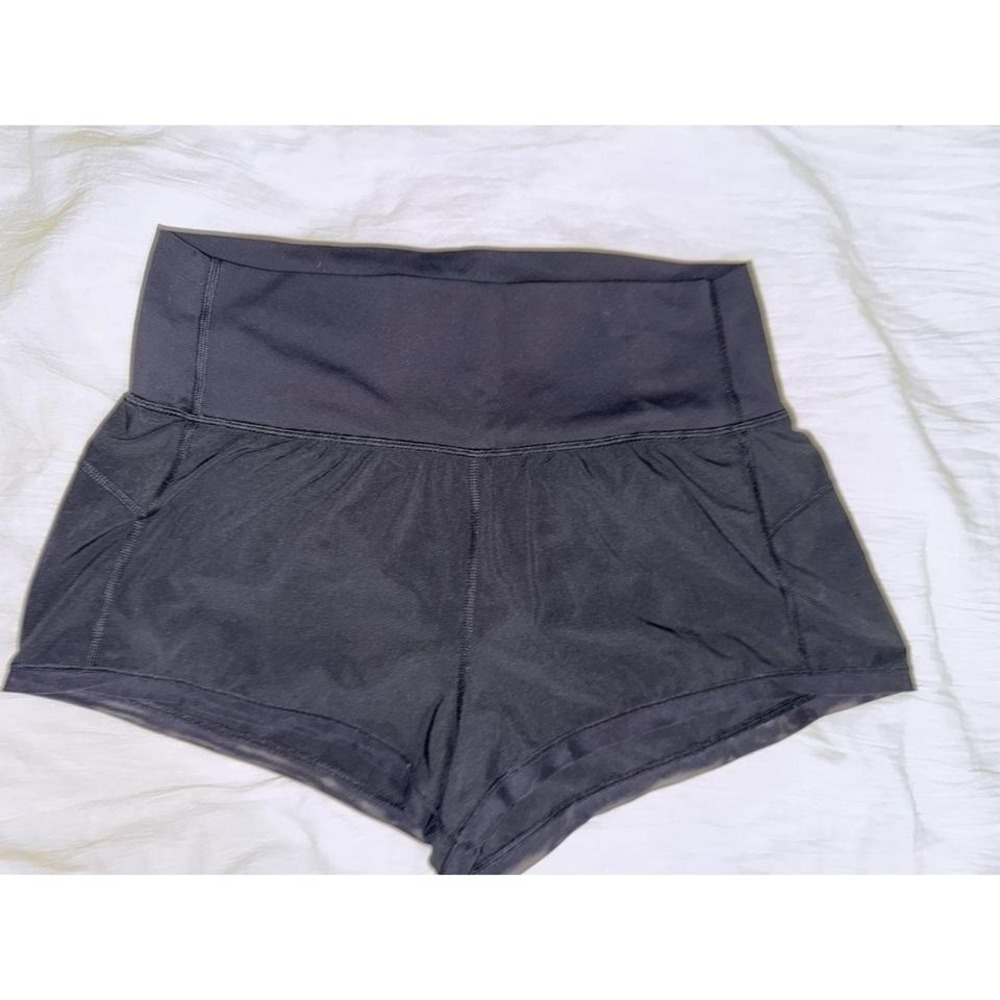 Lululemon hotty‎ hot size 10 black lined shorts with mesh hemline trim